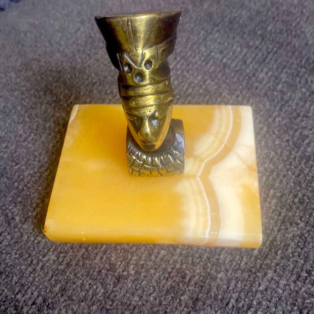 Brass Queen Nefertiti & King Tut marble base.